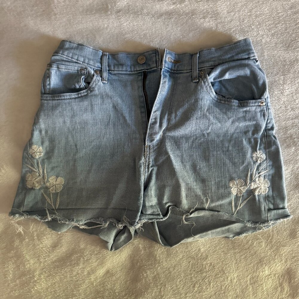 Levi Mile High denim shorts with flower embroidery